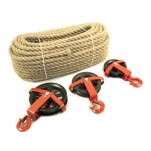 SET JUTESEIL+ UMLENKROLLE mit Haken Seilwinde Seilzug Seilrolle Windenrolle Seil - Bild 1 von 4