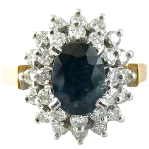 Vintage 18ct Gold AUSTRALIAN Dark Blue SAPPHIRE & DIAMOND CLUSTER RING, Sz M/6.5 - Picture 1 of 10