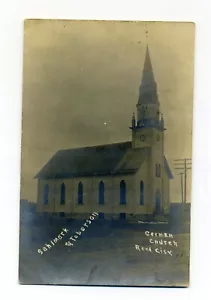 Reed City MI, iglesia luterana alemana, postal de 1908 RPPC, condado de Osceola - Imagen 1 de 3