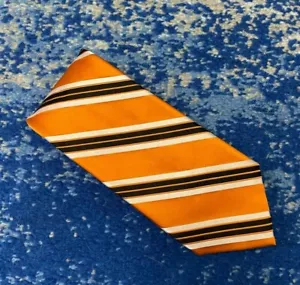 Corbata de seda hecha a mano The Tie Bar negra naranja plateada rayas sesgadas - Imagen 1 de 4