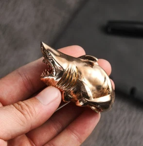 Fierce Shark Bronze Figurine, Handheld Shark Statue Decor,Metal Fish Collectible - Picture 1 of 15