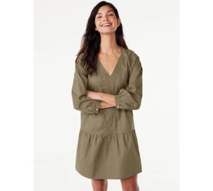 Free Assembly Women's Tiered Mini Dress with Long Sleeves Size M Kalamata - Picture 1 of 7
