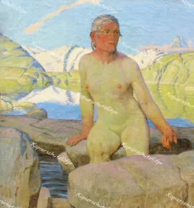 Erich Erler Samaden Quelle See Schweiz Alpen Nymphe Akt Erotik Engadin Scholle - Bild 1 von 1
