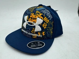 UNDER ARMOUR BOYS' UA PRINTED FLAT BRIM CAP ADJUSTABLE SNAPBACK BLUE GOLD - Picture 1 of 3