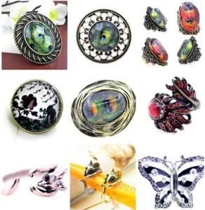 Vintage style peacock feather / butterfly / mouse ring, multiple designs - Picture 1 of 34