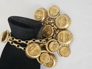 ICONI 1980's DKNY Donna Karan New York Gold Bottle Cap 2 ROW Charm Bracelet - Picture 1 of 21