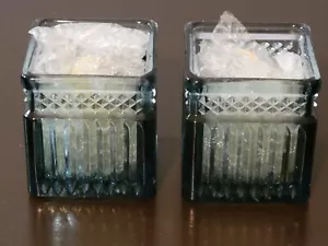 Partylite Pair of Votive Blue Glass Candle Holders w/ 2 Lite Green Candles PSJ - Picture 1 of 6