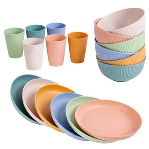 18pcs Wheat Straw Dinnerware Sets Unbreakable Reusable Kitchen Cups Plates - Picture 1 of 7