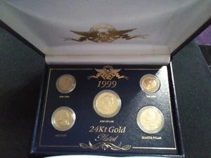1999 24kt Gold Plated US Mint Proof 5 Coin Set Uncirculated Display Box - Picture 1 of 7