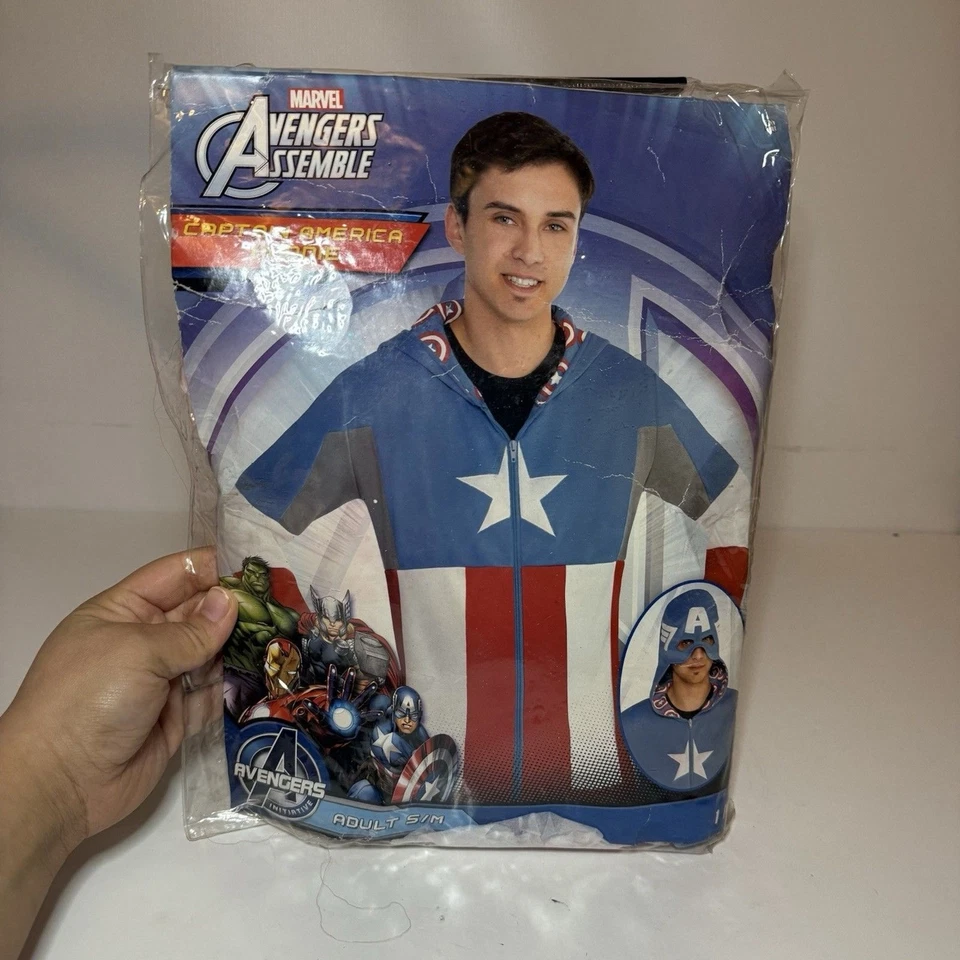 NUEVO CON ETIQUETAS Capitán América Sudadera con Capucha Vengadores Halloween Adulto Disfraz S/M Máscara Incorporada Foto 1 de 3