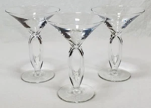 Set of 3 Libbey Omega Sculptured Stem Martini Cocktail Glasses Art Deco - Picture 1 of 10