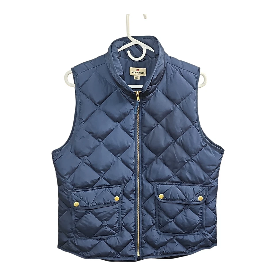Chaleco acolchado Woolrich para mujer L azul marino con cremallera frontal dorado bolsillos a presión Foto 1 de 4