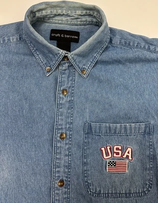 Camisa Denim De Colección EE. UU. Hombres Mediana Abotonada Manga Larga Azul Croft Barrow Y2K Foto 1 de 4