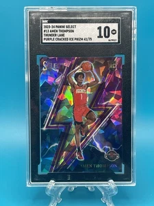 2023-24 Select Thunder Lane Amen Thompson #13 Purple Cracked Ice /75 (RC) PSA 10 - Bild 1 von 3