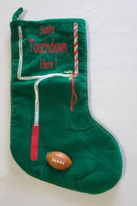 Santa Claus Football Christmas Stocking 3D Touchdown Here Green Vintage* - Picture 1 of 3