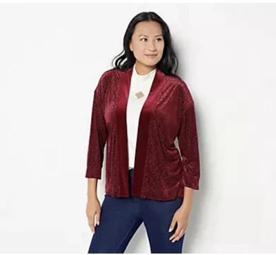 Cárdigan Isaac Mizrahi Live Mixed Media Frente Abierto Talla S Sangría NUEVO Foto 1 de 4
