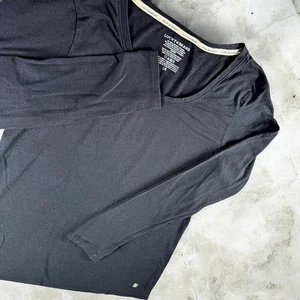 Lucky Brand Shirt Women L Long Sleeve Scoop Basic Tee Black Cotton Modal Spandex - Picture 1 of 8