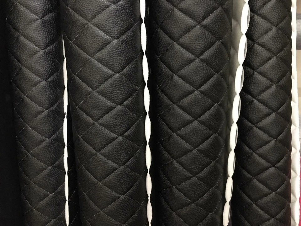 Vinil couro falso vinil preto acolchoado forro automático cabeceira tecido por jarda - Imagem 1 de 3