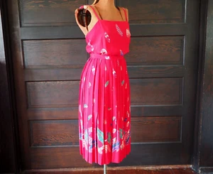 VTG 70s Gianni Red Mod Feather Pleat Skirt Tank Top Summer Party Dress 2Pc Sz S - Picture 1 of 15