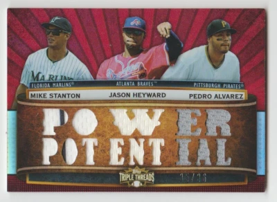 2011 Topps Triple Threads Relic Combos ERROR Stanton/Heyward/Alv. WRONG BACK /36 - Image 1 of 2
