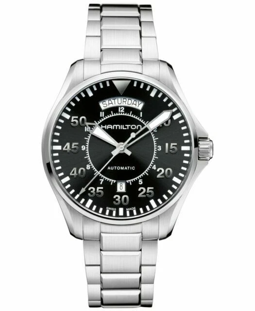 Hamilton Khaki Aviation Men's Black Watch with Silver Stainless Steel Band - H64615135