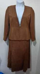 Jacques Vert Brown Faux Suede Suit 12 Blazer Jacket Long Midi Skirt - Flaws - Picture 1 of 17