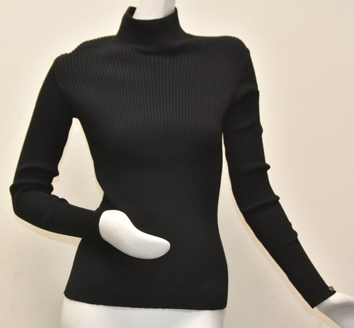 Nuovo con ETICHETTA Maglione Chanel Maglione Top Finto Nero Viscosa Cashmere CC LOGO 42