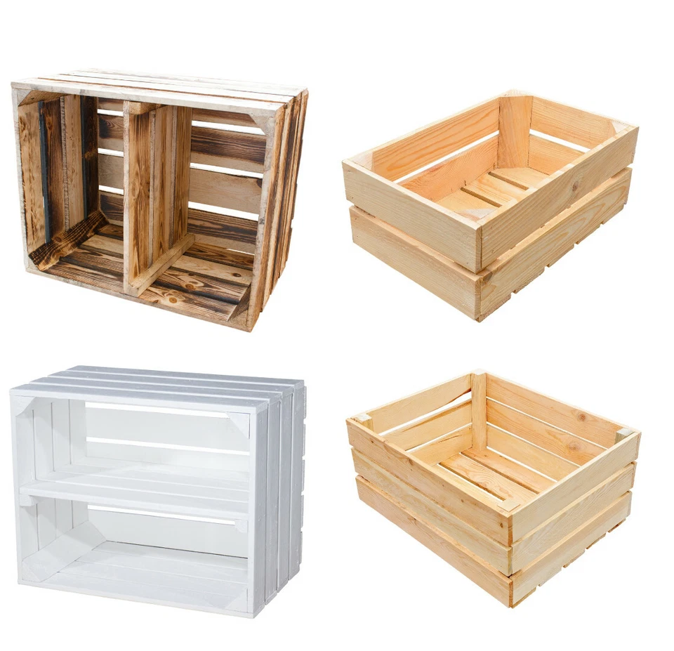 KIS-01W Pflanzkiste Holz Kiste Truhen Kasten Nadelholz Rechteck Braun Weiß Wein - Bild 1 von 2