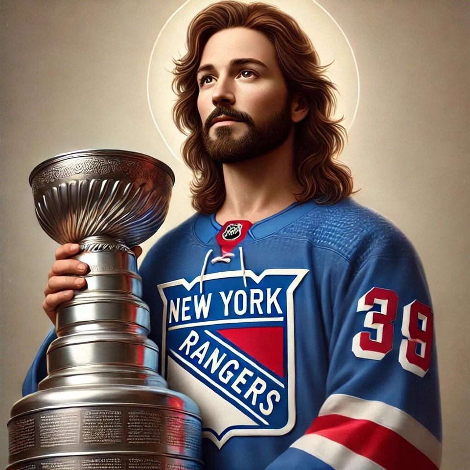 Jesus In A New York Rangers Jersey With Stanley Cup Digital Image Photo Picture - Image 1 of 1
