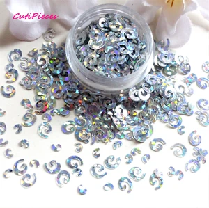 "Remolino de plata"" 3D con brillo arte en uñas círculo holográfico lentejuelas olla - Imagen 1 de 3