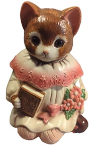 Biscottiera Emily il gatto porta libro e fiori ceramica anni 80 Giappone vintage - Foto 1 di 10
