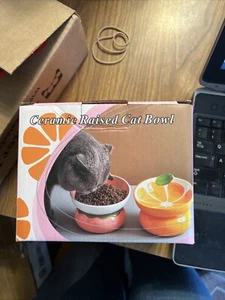 Ceramic Raised/Elevated Cat Food Bowl for Indoor Cats, Anti Vomiting - Picture 1 of 5