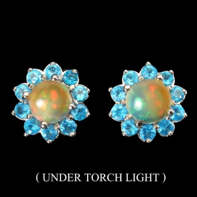 Pendientes de plata de ley 925 redondos ópalo de fuego 6 mm joyas de piedras preciosas de apatita Foto 1 de 4