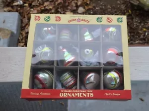 Large Radko Shiny Brite set of 12 indent Balls bells striped Barrel 2021 Vintage - Picture 1 of 6