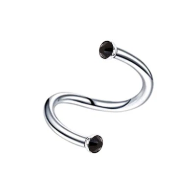 2X 16G 2mm Gem Crystal Ear Stud Internal Thread Steel Twist Bar Lip eyebrow Ring - Image 1 of 3