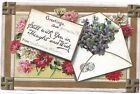 ANTIQUE 1910 Post Card - Greetings Pink, White & Purple Flowers