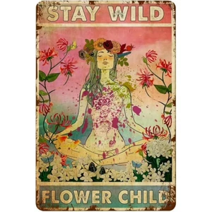 Stay Wild Flower Child – Metal Tin Sign | Retro Boho Wall Decor | 8x12 - Picture 1 of 1