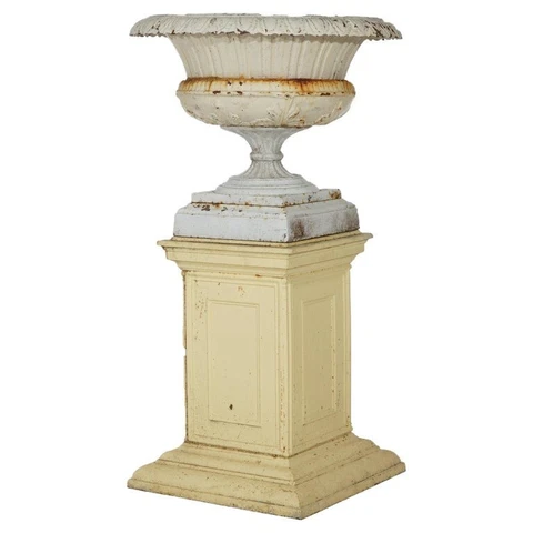 Large Antique Classical C.E. Walbridge Cast Iron Garden Urn & Pedestal 19th C Cover