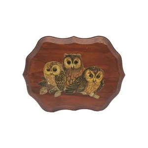 Vintage 3 Owls Decoupaged On Wood Wall Plaque - Picture 1 of 3
