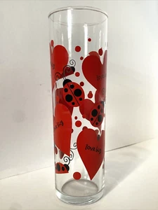 6 - Indiana Glass Collins Bar Tumblers Love Bug HEARTS LADY BUGS 6 3/4" tall USA - Picture 1 of 4