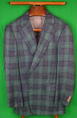 "Jaqueta esportiva xadrez Paul Stuart seda/linho/lã azul/verde tartan" tamanho 39 Reg - Imagem 1 de 4