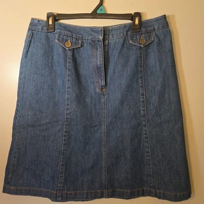 Falda Vaquera Talbots Mujer Talla 16 Azul Jean Línea A Hasta la Rodilla Botón Delantero Foto 1 de 4