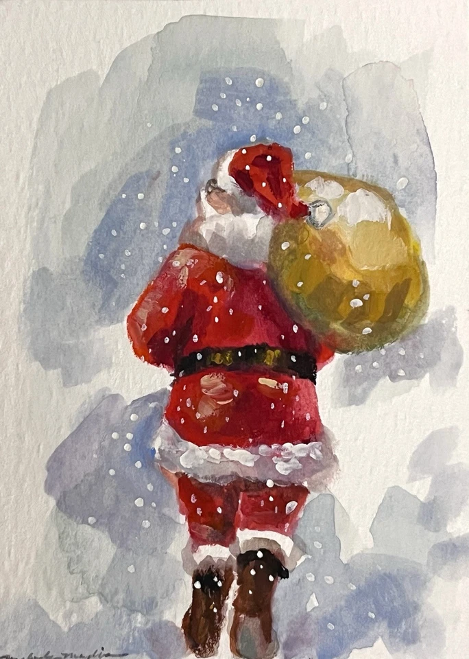 ACEO Original Art, Christmas, Santa Clause, Winter, Snow, watercolor - image 1 of 1