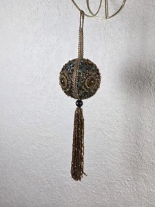 Vintage Amber & Pearl Beaded Ornament With Intricate Designs And Tassel - Picture 1 of 8