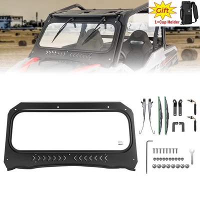 For Polaris General XP 4 1000 UTV Glass Windshield Vents + Dual Manual Wipers - Image 1 of 4