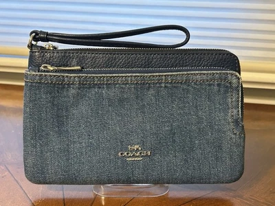 Muñequera Cartera Coach Doble Cremallera - Plateada/Denim/Cuero - TOTALMENTE NUEVA Foto 1 de 4