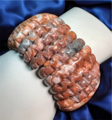 雕刻红色棕色白色玛瑙锯齿手镯手链天然石材厚 6.5 — 第 1/4 张图片