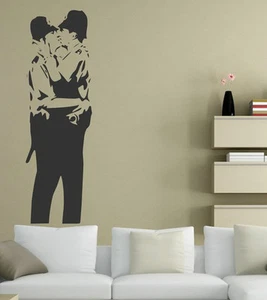 Banksy Graffiti Kissing Cops Policemans Art Wall Stickers FREE P&P Best Quality - Picture 1 of 2