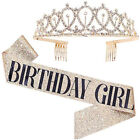 Womens Birthday Queen Tiara And Sash Crystal Crown Headband Shoulder Straps Kit?