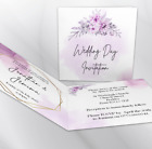 Wedding Invitation Invite Day Night RSVP Gift Greeting Card Style, Purple Geo